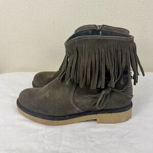 Sundance Dylan Gray Suede Fringe Ankle Boots EU 38 US 7.5/8 Western Boho Italy